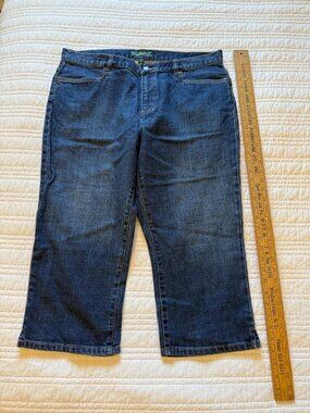 Ralph Lauren Jean Co Leather Tag Denim Womens Capri 16 5 Pocket Classic Med Wash